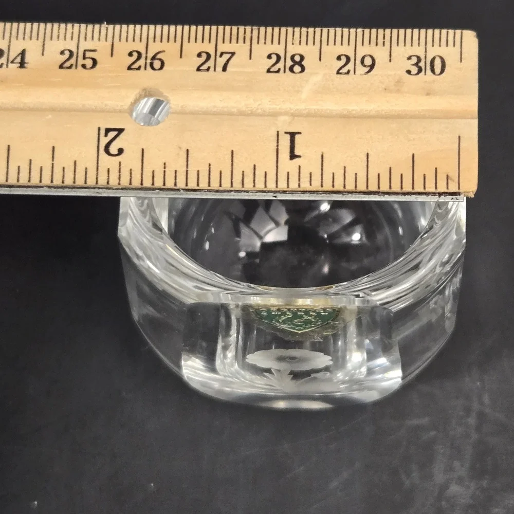 Orrefors Sweden Crystal Bud Vase Etched Flower Signed Vintage Glass 2.75